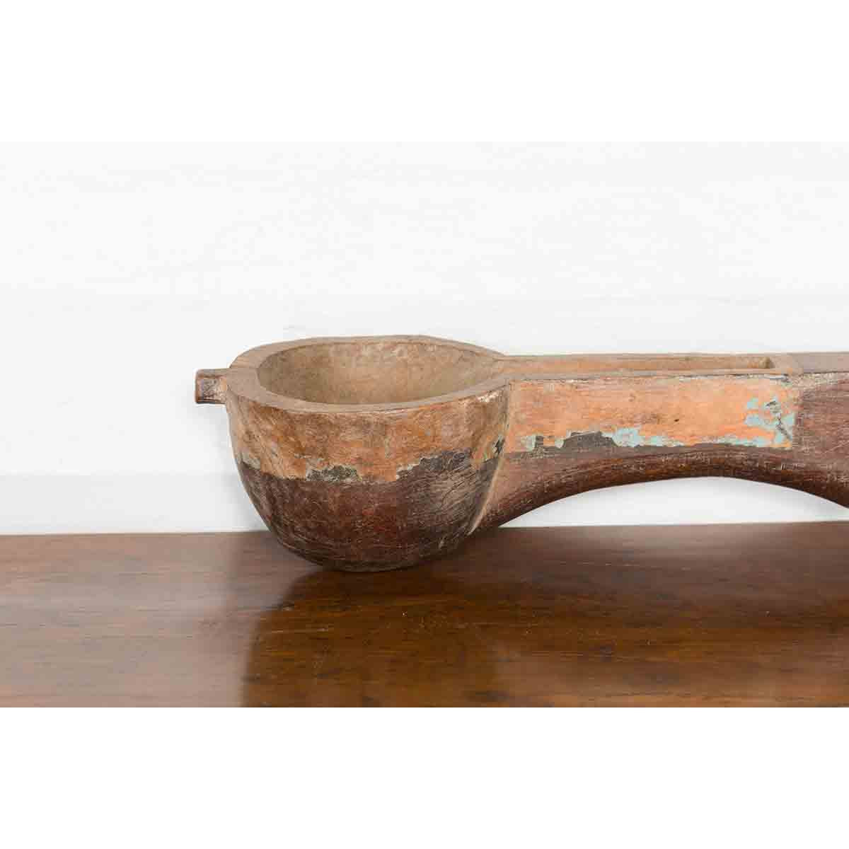 Antique Indian Wooden Hanging Ladle with Rustic Patina and Scrolling Motifs-3. Asian & Chinese Furniture, Art, Antiques, Vintage Home Décor for sale at FEA Home