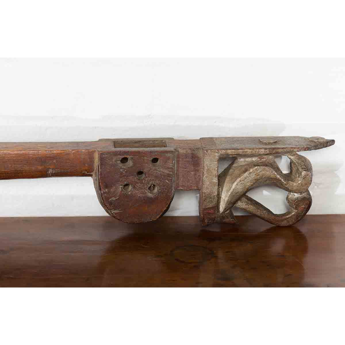 Antique Indian Wooden Hanging Ladle with Rustic Patina and Scrolling Motifs-4. Asian & Chinese Furniture, Art, Antiques, Vintage Home Décor for sale at FEA Home