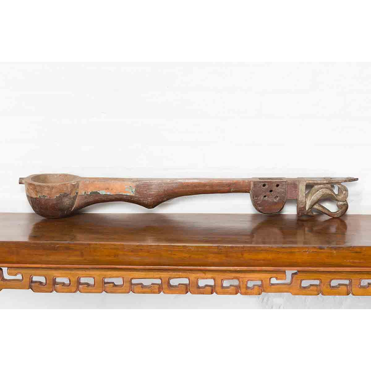Antique Indian Wooden Hanging Ladle with Rustic Patina and Scrolling Motifs-5. Asian & Chinese Furniture, Art, Antiques, Vintage Home Décor for sale at FEA Home