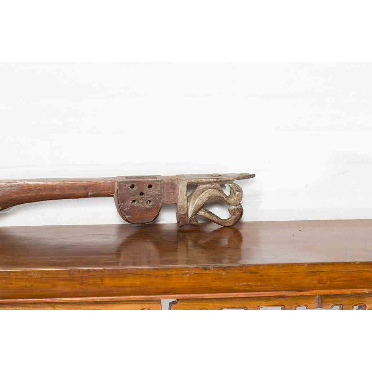 Antique Indian Wooden Hanging Ladle with Rustic Patina and Scrolling Motifs-6. Asian & Chinese Furniture, Art, Antiques, Vintage Home Décor for sale at FEA Home