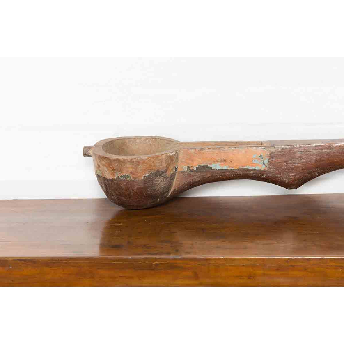 Antique Indian Wooden Hanging Ladle with Rustic Patina and Scrolling Motifs-7. Asian & Chinese Furniture, Art, Antiques, Vintage Home Décor for sale at FEA Home