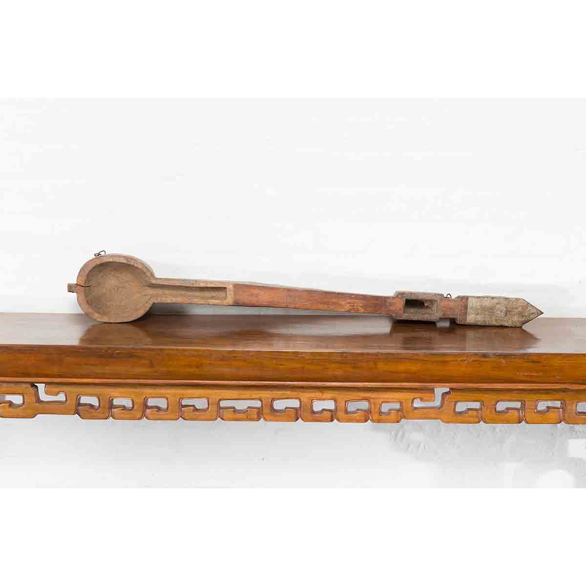 Antique Indian Wooden Hanging Ladle with Rustic Patina and Scrolling Motifs-8. Asian & Chinese Furniture, Art, Antiques, Vintage Home Décor for sale at FEA Home