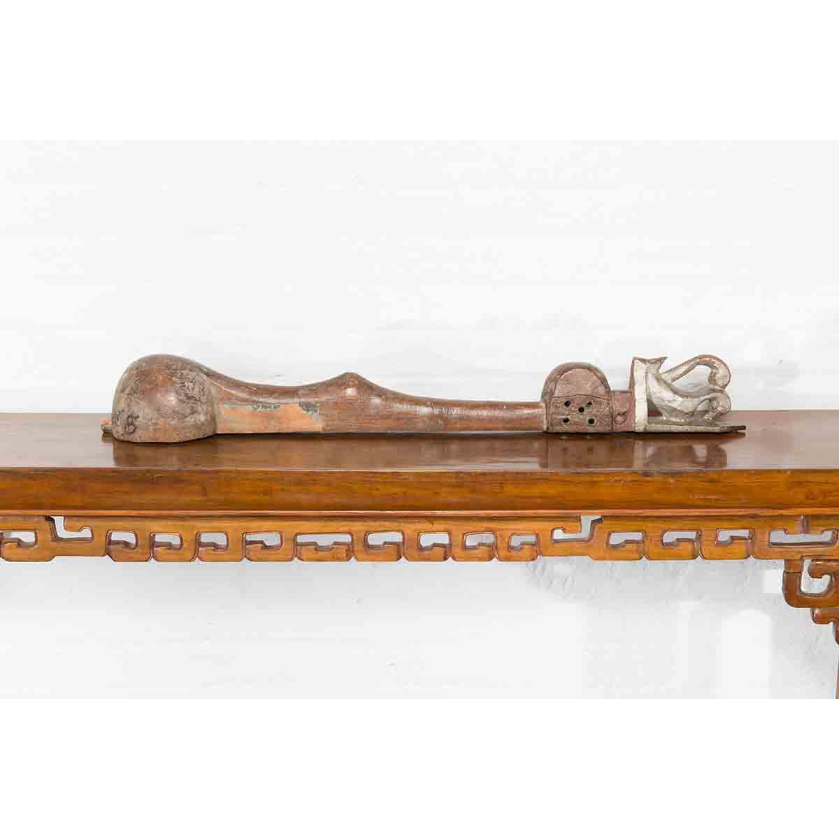 Antique Indian Wooden Hanging Ladle with Rustic Patina and Scrolling Motifs-9. Asian & Chinese Furniture, Art, Antiques, Vintage Home Décor for sale at FEA Home
