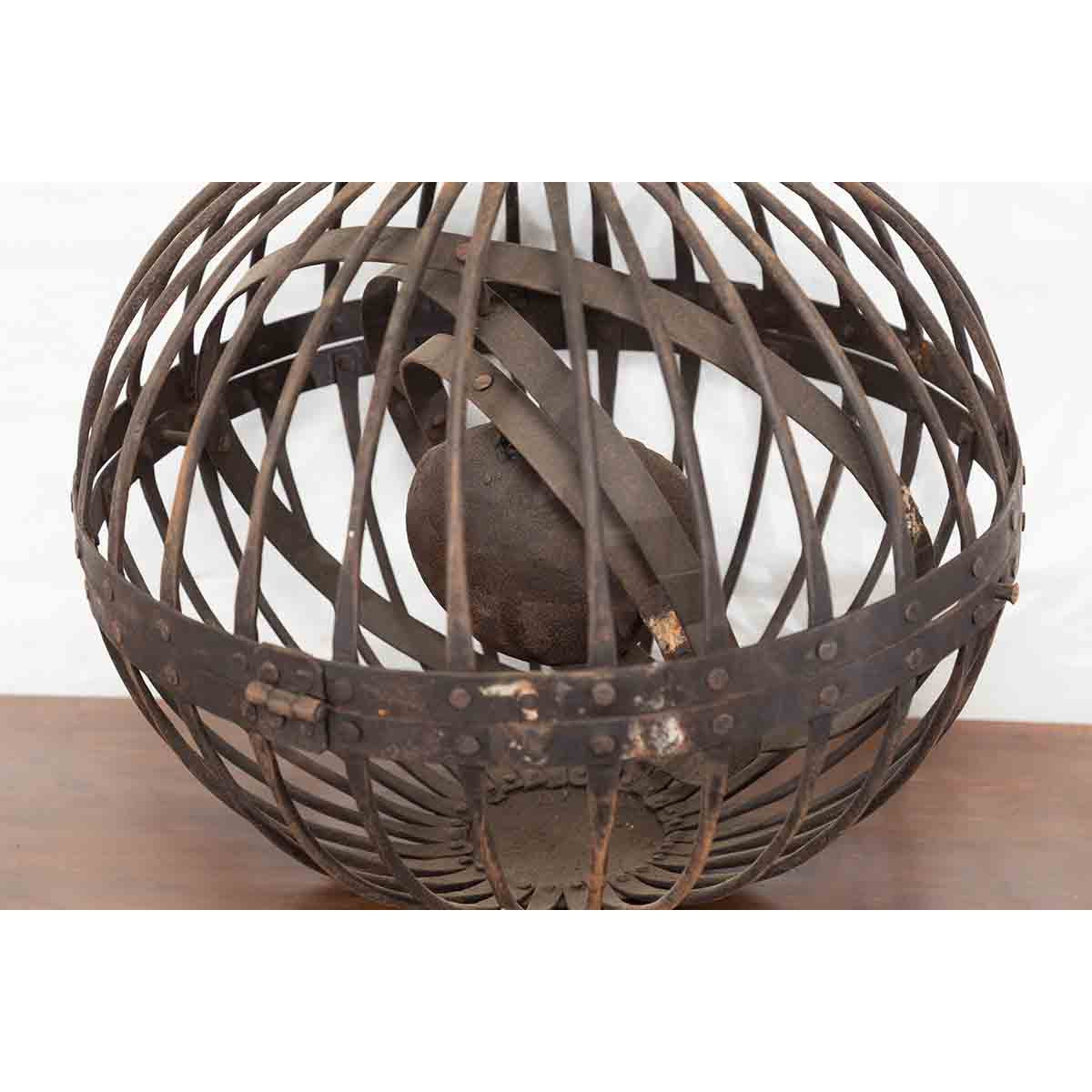 Indian Vintage Spherical Iron Light Fixture with Concentric Rings and Patina-6. Asian & Chinese Furniture, Art, Antiques, Vintage Home Décor for sale at FEA Home