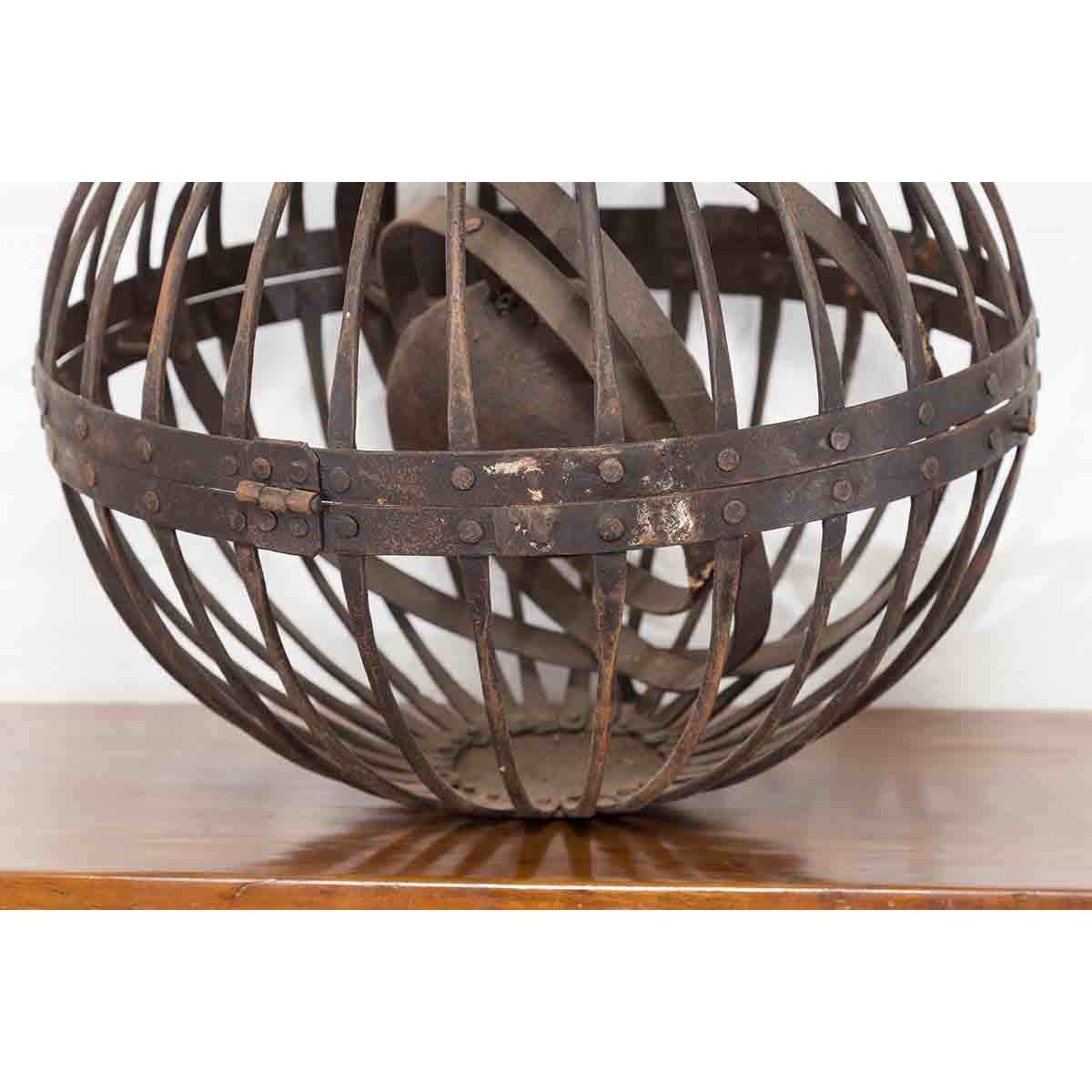 Indian Vintage Spherical Iron Light Fixture with Concentric Rings and Patina-7. Asian & Chinese Furniture, Art, Antiques, Vintage Home Décor for sale at FEA Home