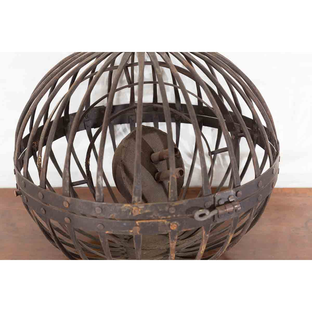 Indian Vintage Spherical Iron Light Fixture with Concentric Rings and Patina-9. Asian & Chinese Furniture, Art, Antiques, Vintage Home Décor for sale at FEA Home
