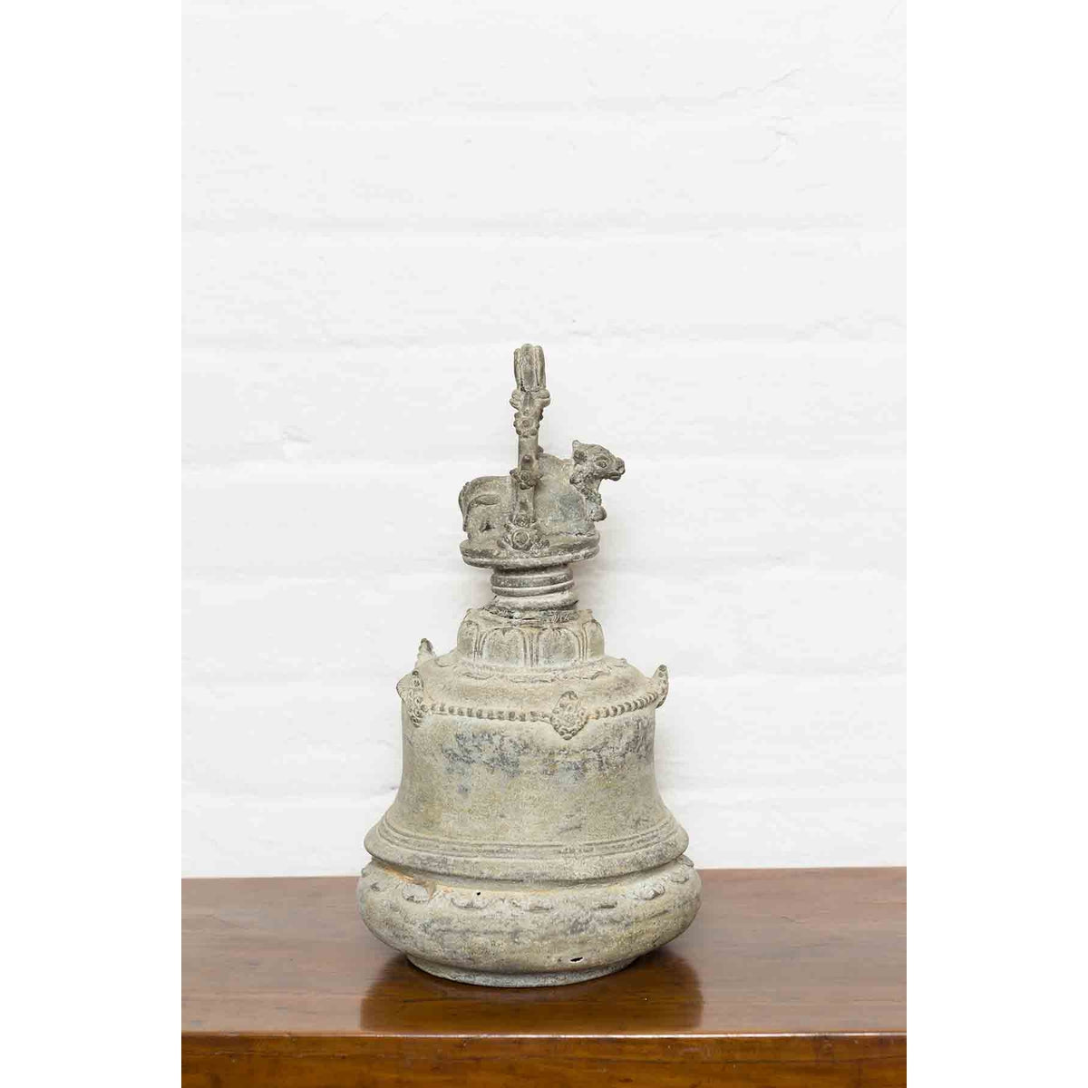 Burmese 19th Century Bronze Ceremonial Bell with Verde Patina and Cow Motif-11. Asian & Chinese Furniture, Art, Antiques, Vintage Home Décor for sale at FEA Home