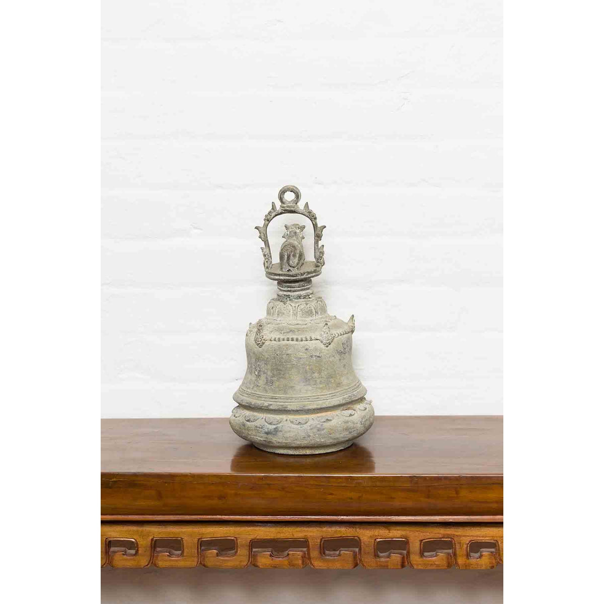 Burmese 19th Century Bronze Ceremonial Bell with Verde Patina and Cow Motif-12. Asian & Chinese Furniture, Art, Antiques, Vintage Home Décor for sale at FEA Home