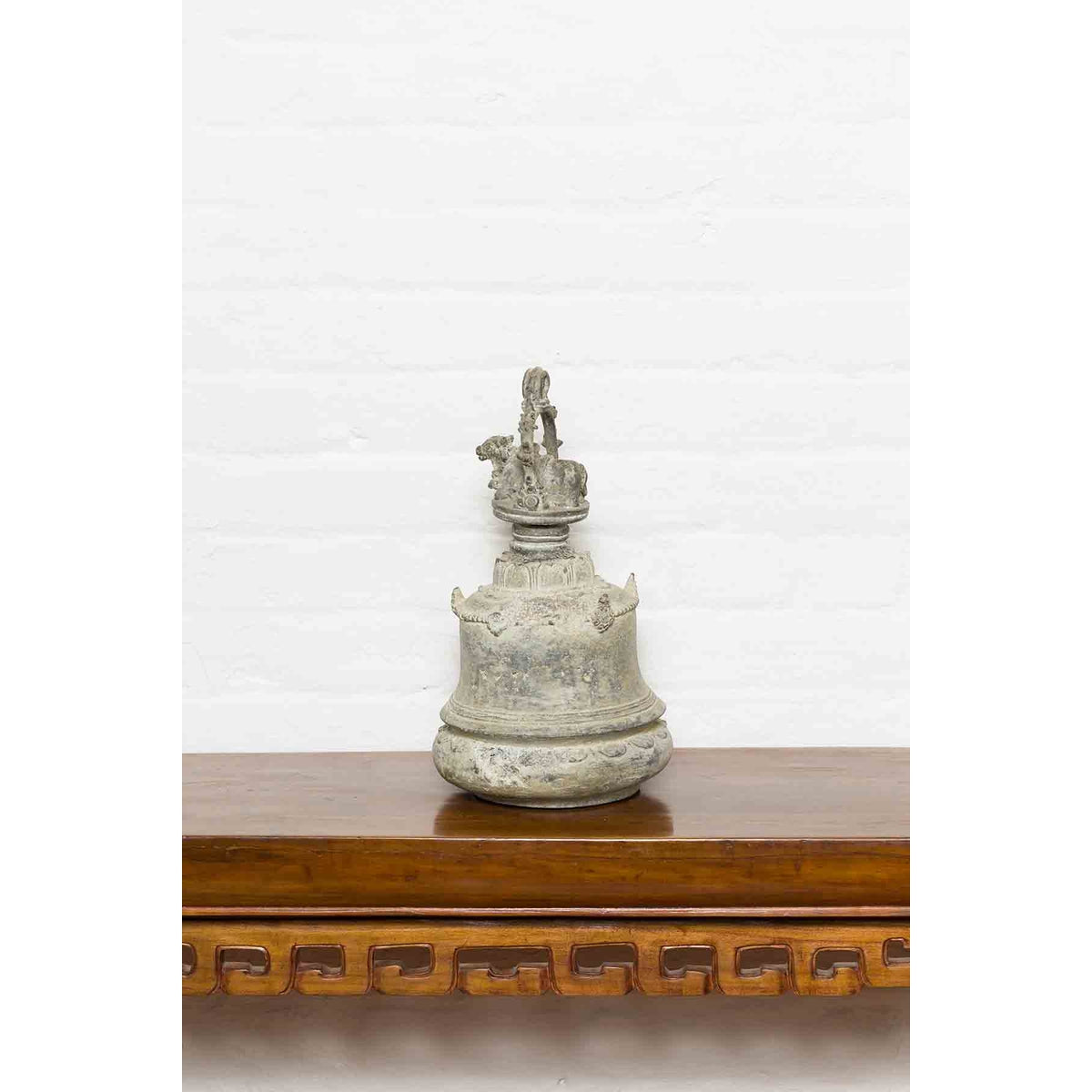Burmese 19th Century Bronze Ceremonial Bell with Verde Patina and Cow Motif-13. Asian & Chinese Furniture, Art, Antiques, Vintage Home Décor for sale at FEA Home