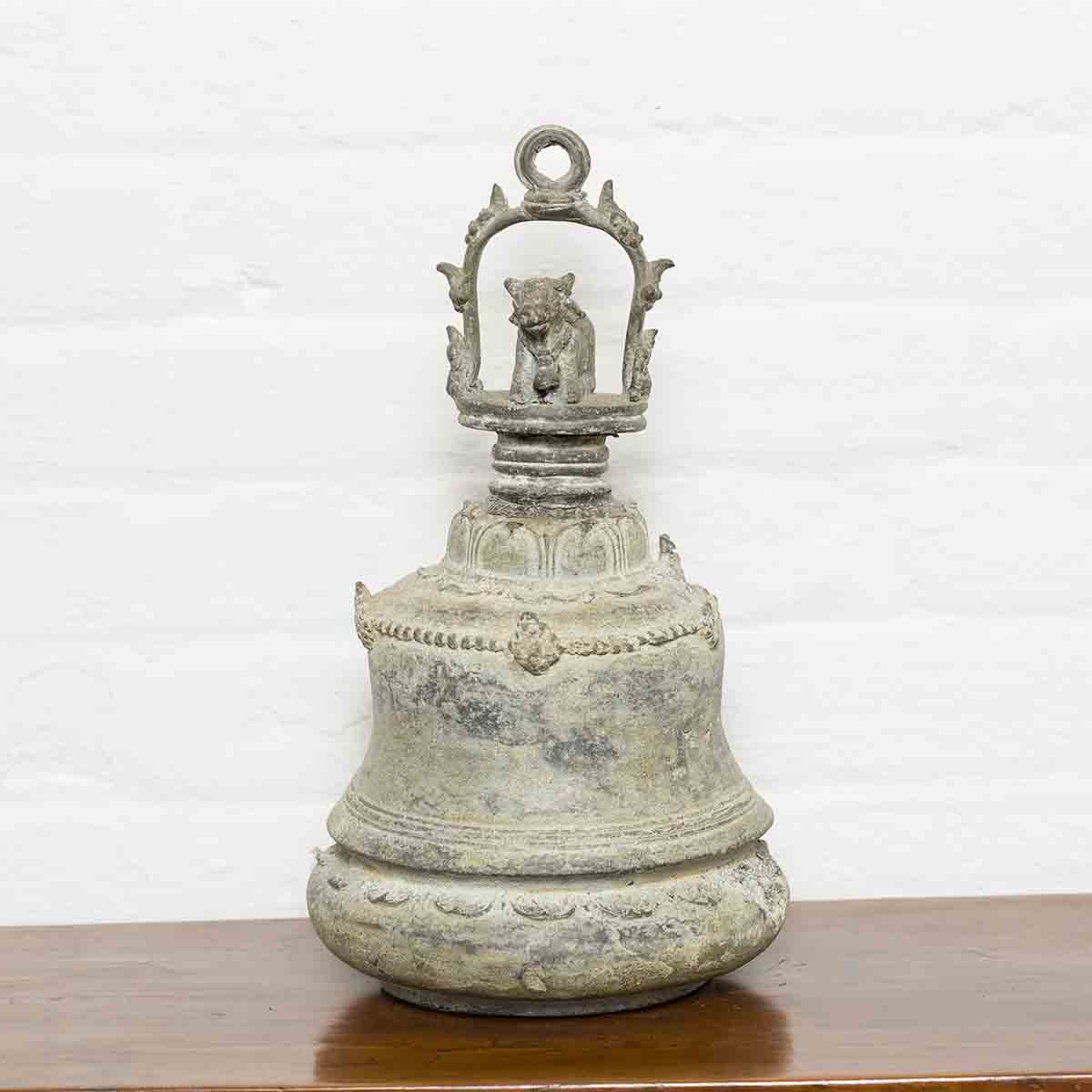 Burmese 19th Century Bronze Ceremonial Bell with Verde Patina and Cow Motif-3. Asian & Chinese Furniture, Art, Antiques, Vintage Home Décor for sale at FEA Home