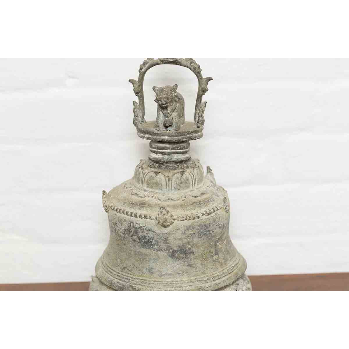 Burmese 19th Century Bronze Ceremonial Bell with Verde Patina and Cow Motif-5. Asian & Chinese Furniture, Art, Antiques, Vintage Home Décor for sale at FEA Home