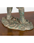 Vintage Lost Wax Cast Verde Bronze Statuette of a Soldier Holding a Horn-14. Asian & Chinese Furniture, Art, Antiques, Vintage Home Décor for sale at FEA Home