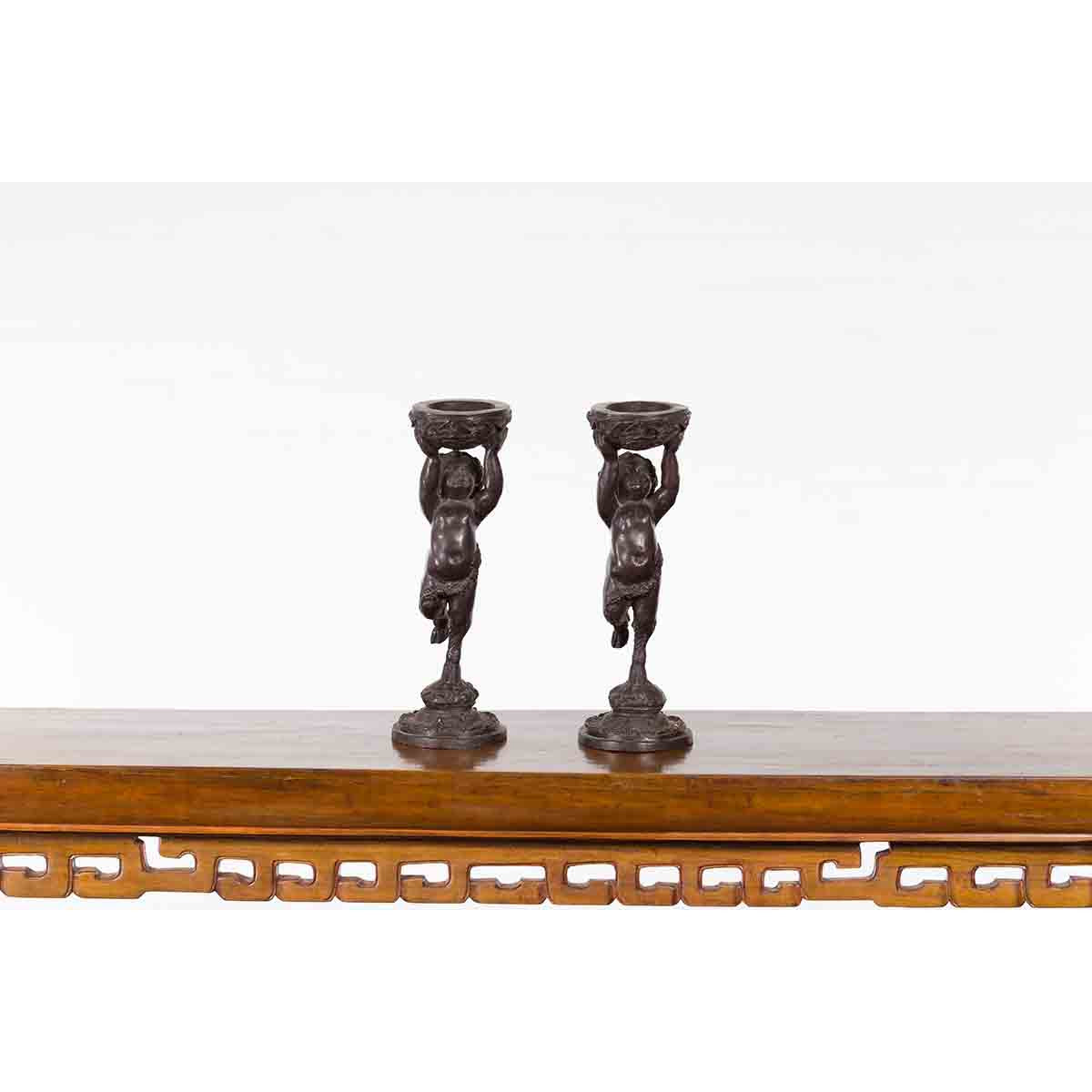 Pair of Bronze Greco-Roman Style Satyr Candle Holders-4. Asian & Chinese Furniture, Art, Antiques, Vintage Home Décor for sale at FEA Home