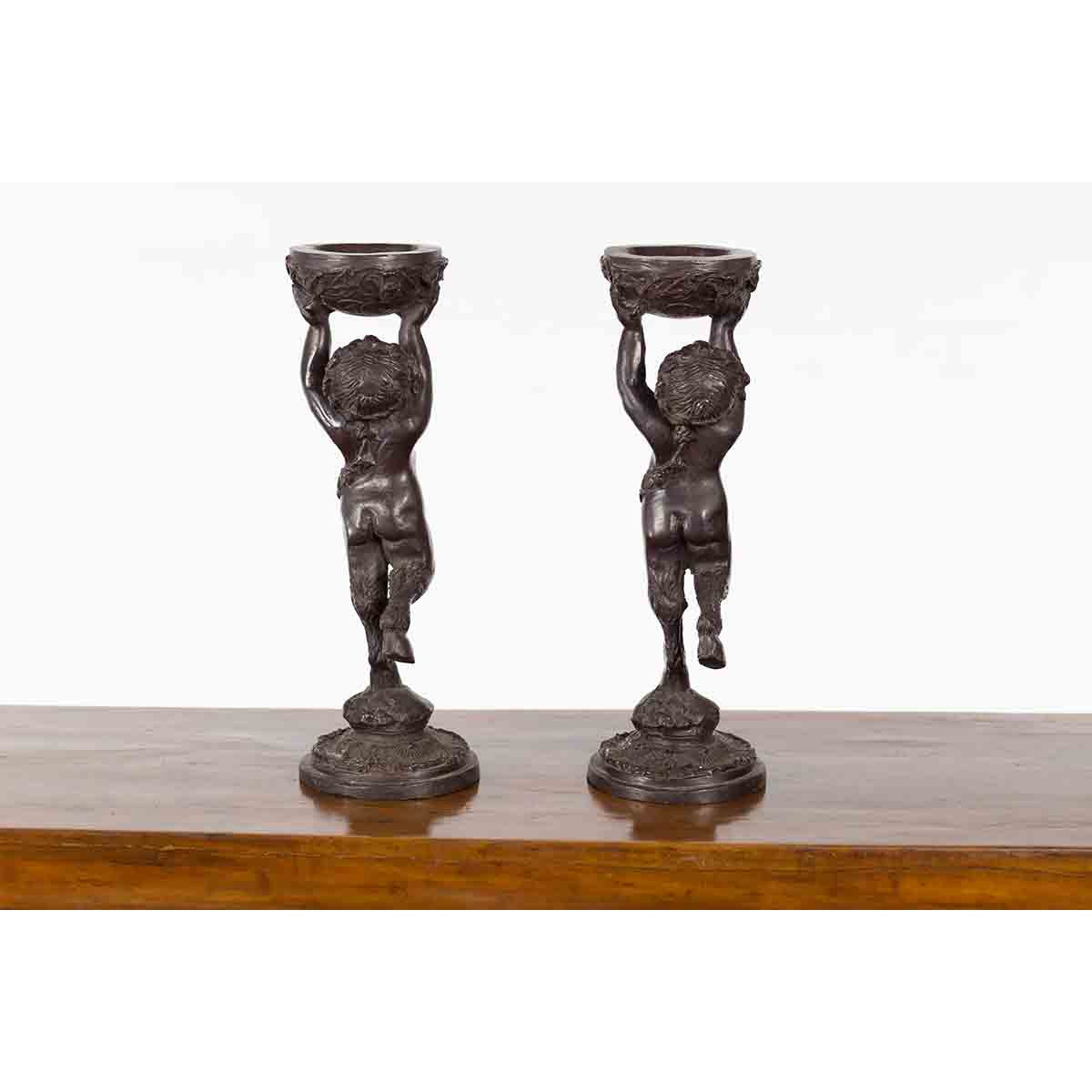 Pair of Bronze Greco-Roman Style Satyr Candle Holders-14. Asian & Chinese Furniture, Art, Antiques, Vintage Home Décor for sale at FEA Home