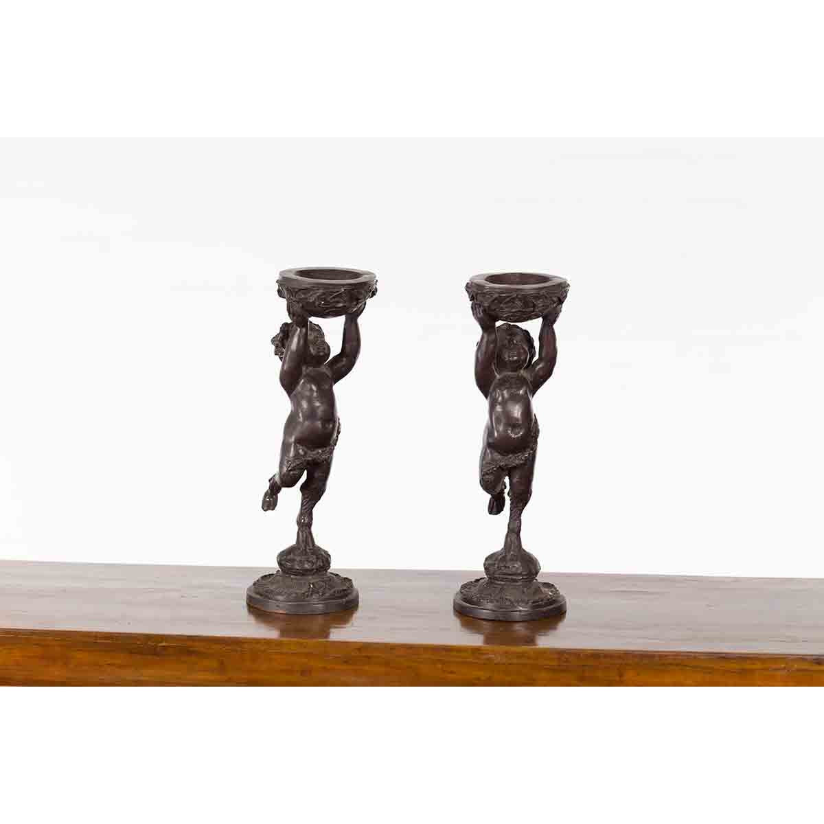 Pair of Bronze Greco-Roman Style Satyr Candle Holders-6. Asian & Chinese Furniture, Art, Antiques, Vintage Home Décor for sale at FEA Home