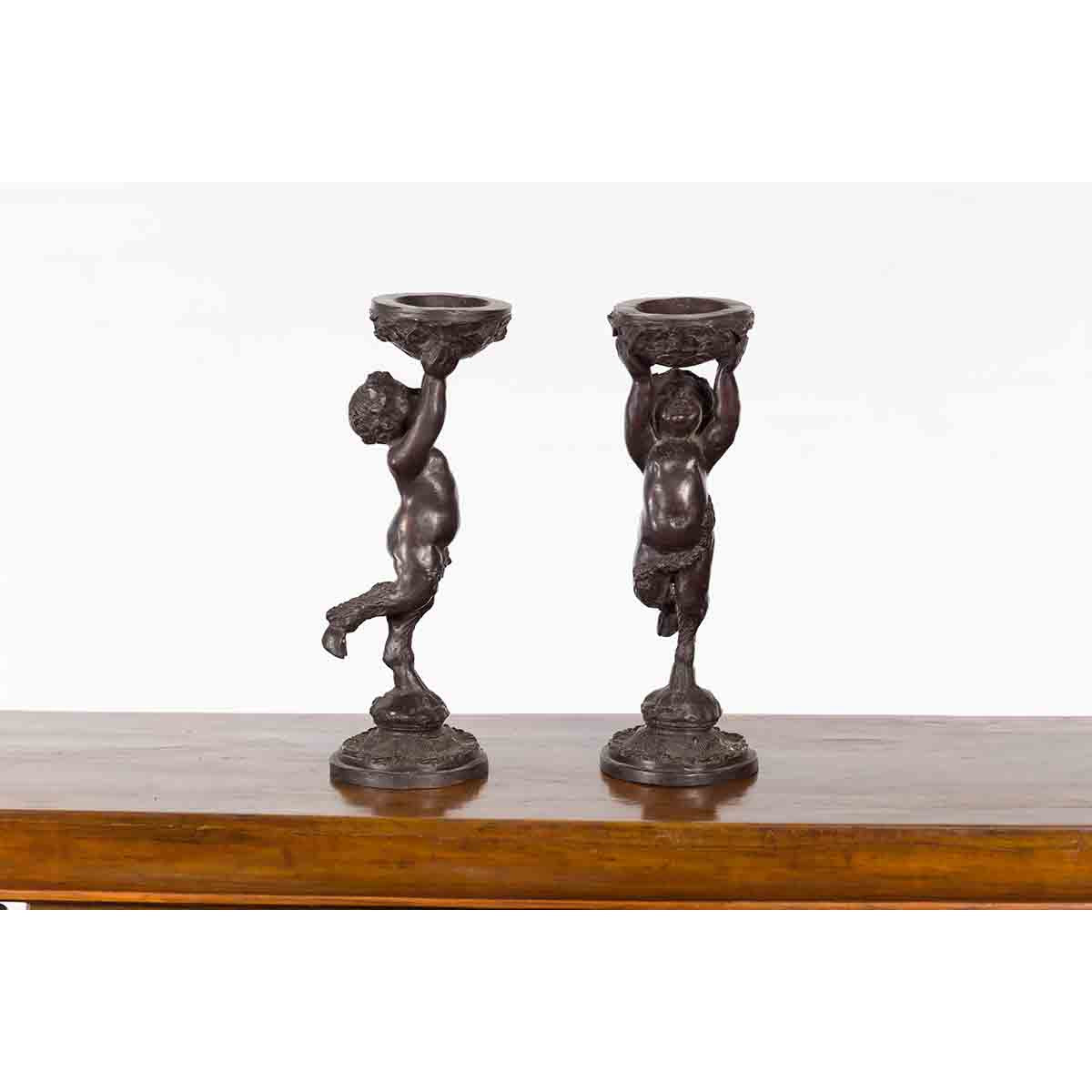 Pair of Bronze Greco-Roman Style Satyr Candle Holders-12. Asian & Chinese Furniture, Art, Antiques, Vintage Home Décor for sale at FEA Home