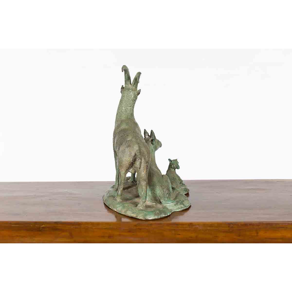 Vintage Lost Wax Cast Bronze Family of Ibex Sculpture with Verde Patina-13. Asian & Chinese Furniture, Art, Antiques, Vintage Home Décor for sale at FEA Home
