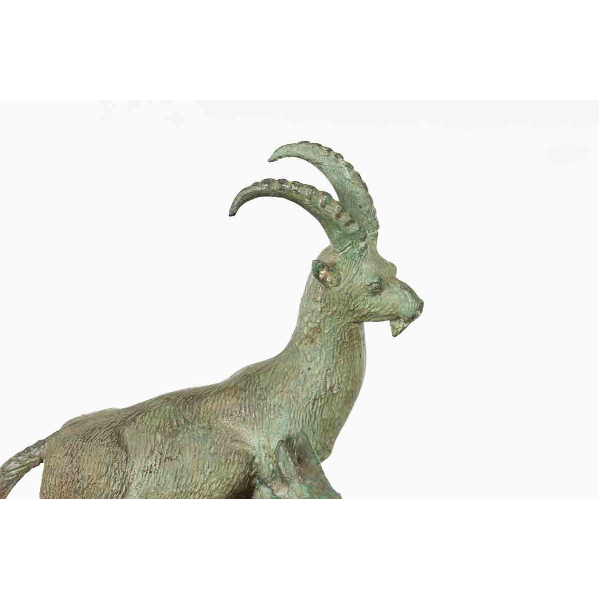Vintage Lost Wax Cast Bronze Family of Ibex Sculpture with Verde Patina-3. Asian & Chinese Furniture, Art, Antiques, Vintage Home Décor for sale at FEA Home