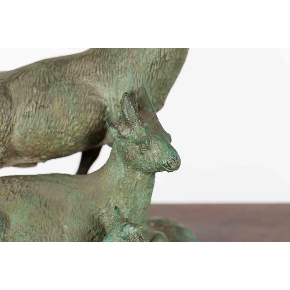Vintage Lost Wax Cast Bronze Family of Ibex Sculpture with Verde Patina-6. Asian & Chinese Furniture, Art, Antiques, Vintage Home Décor for sale at FEA Home