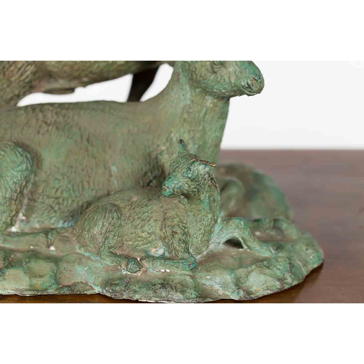 Vintage Lost Wax Cast Bronze Family of Ibex Sculpture with Verde Patina-7. Asian & Chinese Furniture, Art, Antiques, Vintage Home Décor for sale at FEA Home