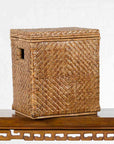 Vintage Burmese Hand-Woven Rattan over Wood Basket Hamper with Pierced Handles-3. Asian & Chinese Furniture, Art, Antiques, Vintage Home Décor for sale at FEA Home