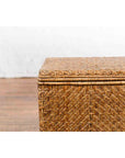 Vintage Burmese Hand-Woven Rattan over Wood Basket Hamper with Pierced Handles-6. Asian & Chinese Furniture, Art, Antiques, Vintage Home Décor for sale at FEA Home