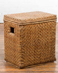 Vintage Burmese Hand-Woven Rattan over Wood Basket Hamper with Pierced Handles-2. Asian & Chinese Furniture, Art, Antiques, Vintage Home Décor for sale at FEA Home