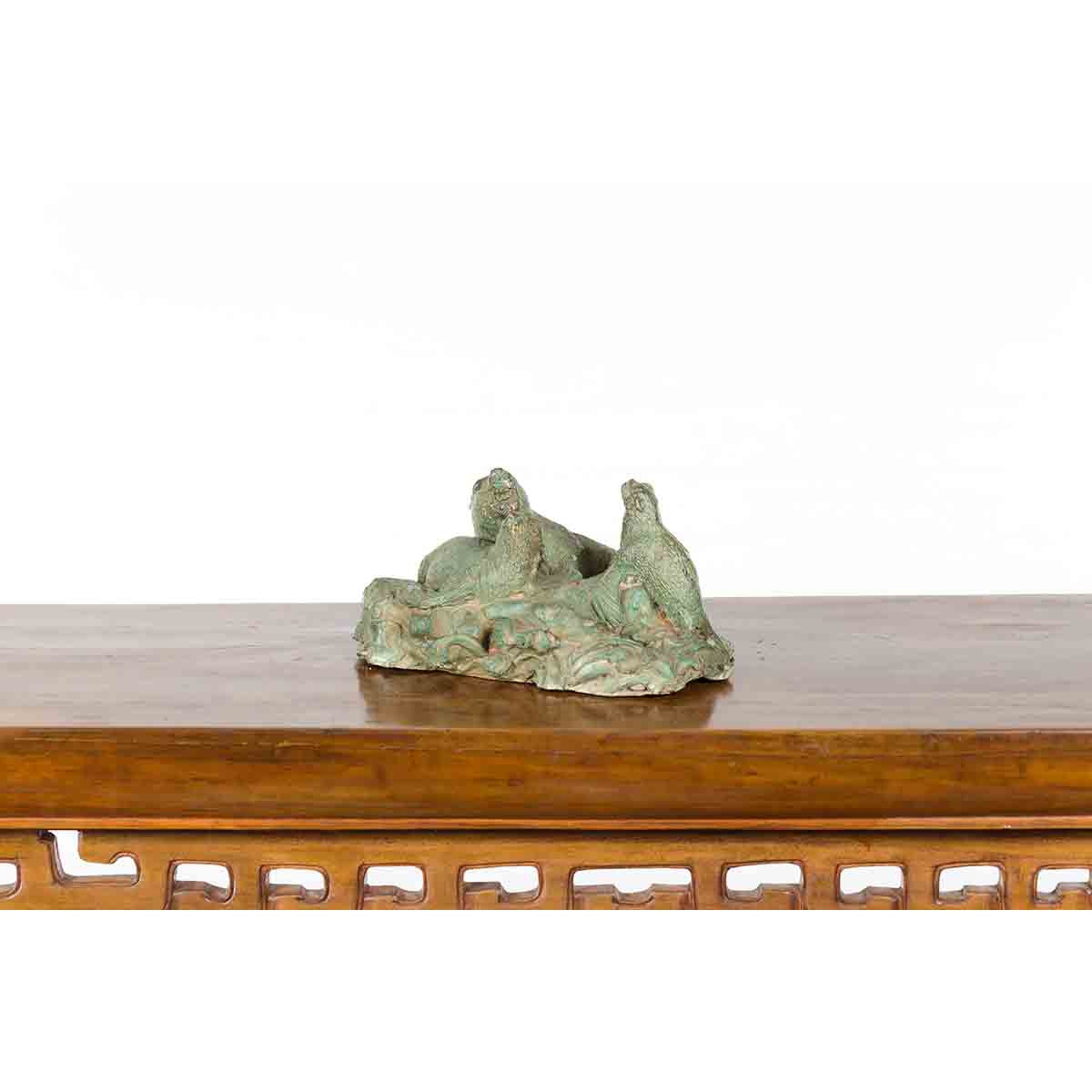 Contemporary Lost Wax Cast Bronze Sea Lion Sculpted Group with Verde Patina-11. Asian & Chinese Furniture, Art, Antiques, Vintage Home Décor for sale at FEA Home
