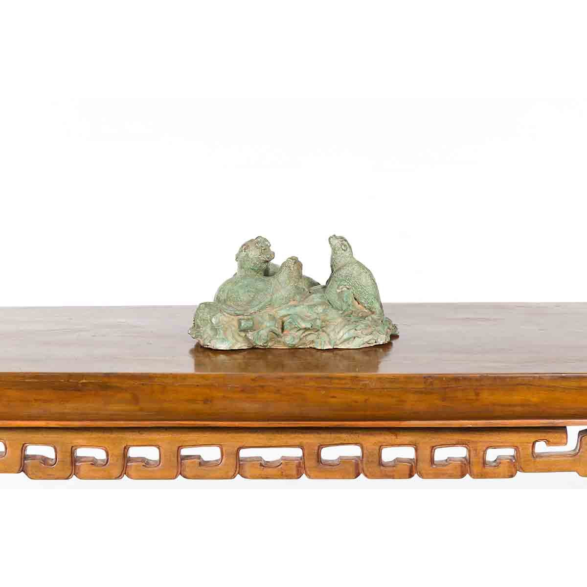 Contemporary Lost Wax Cast Bronze Sea Lion Sculpted Group with Verde Patina-4. Asian & Chinese Furniture, Art, Antiques, Vintage Home Décor for sale at FEA Home