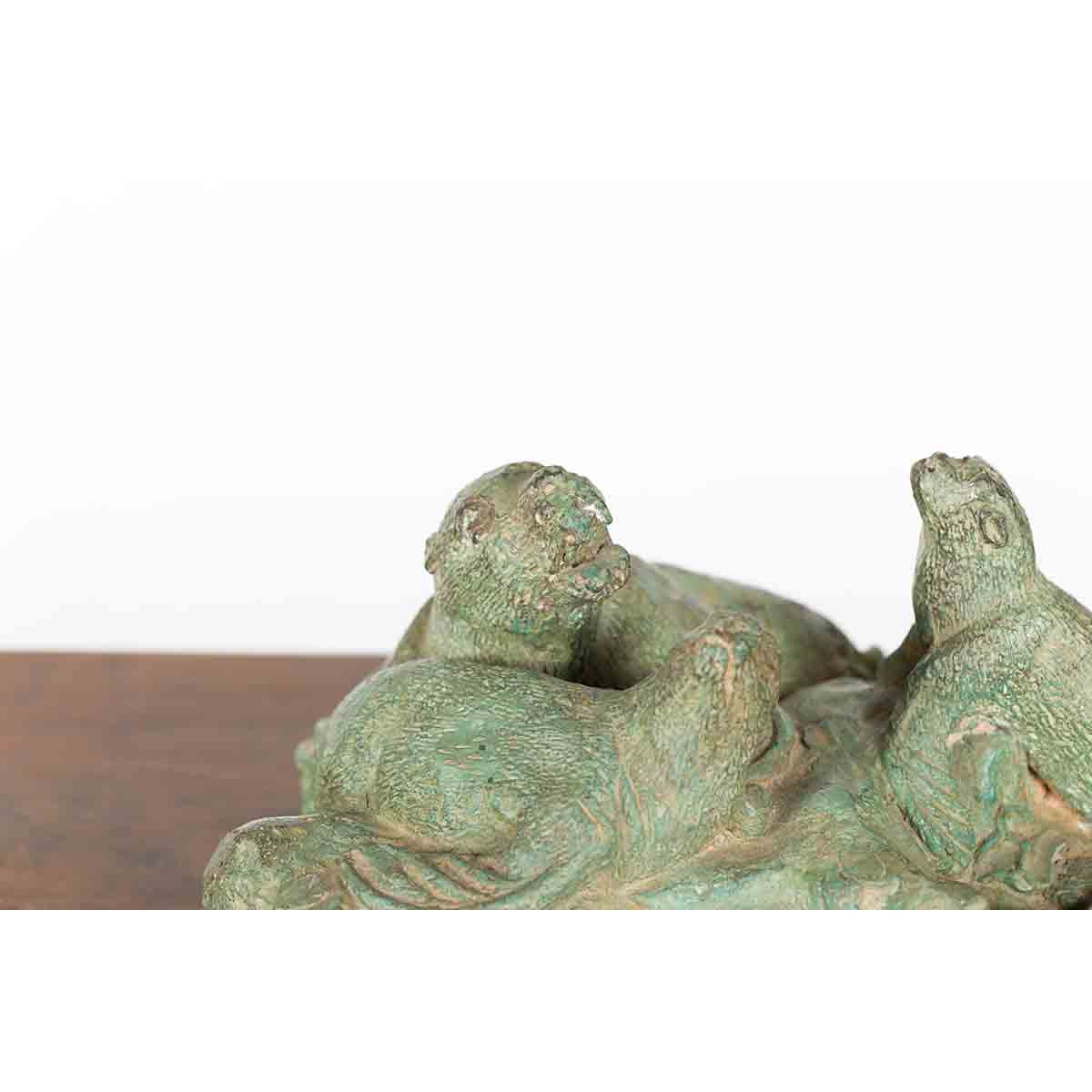 Contemporary Lost Wax Cast Bronze Sea Lion Sculpted Group with Verde Patina-5. Asian & Chinese Furniture, Art, Antiques, Vintage Home Décor for sale at FEA Home