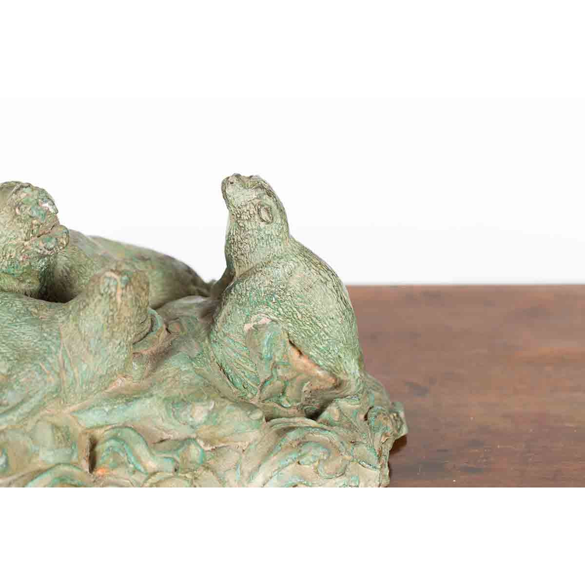 Contemporary Lost Wax Cast Bronze Sea Lion Sculpted Group with Verde Patina-6. Asian & Chinese Furniture, Art, Antiques, Vintage Home Décor for sale at FEA Home
