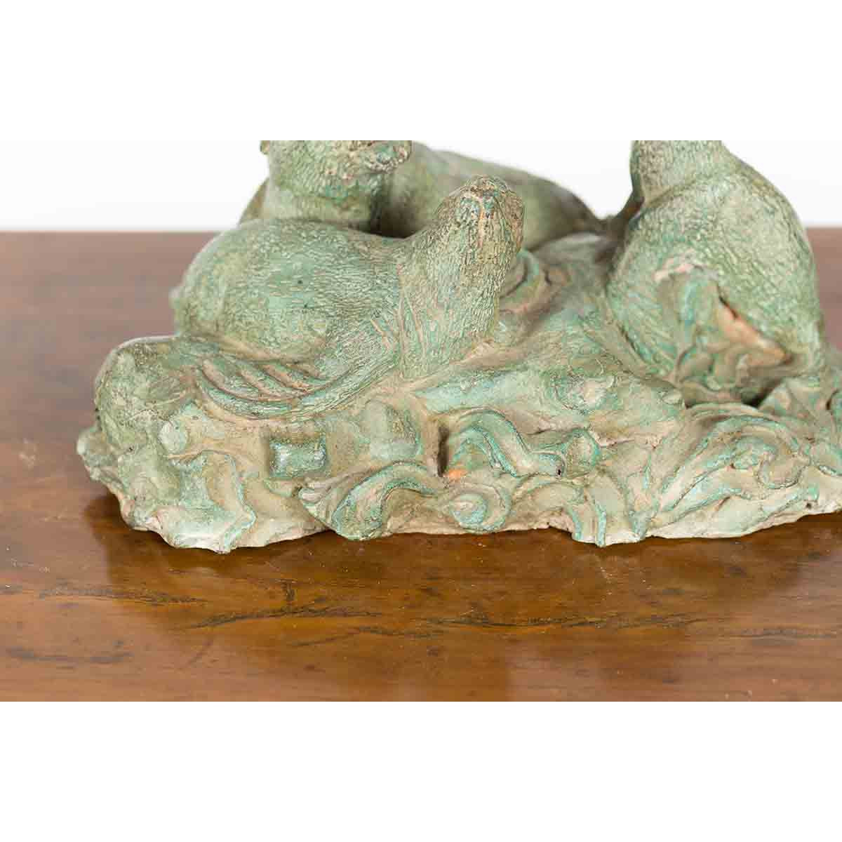 Contemporary Lost Wax Cast Bronze Sea Lion Sculpted Group with Verde Patina-7. Asian & Chinese Furniture, Art, Antiques, Vintage Home Décor for sale at FEA Home