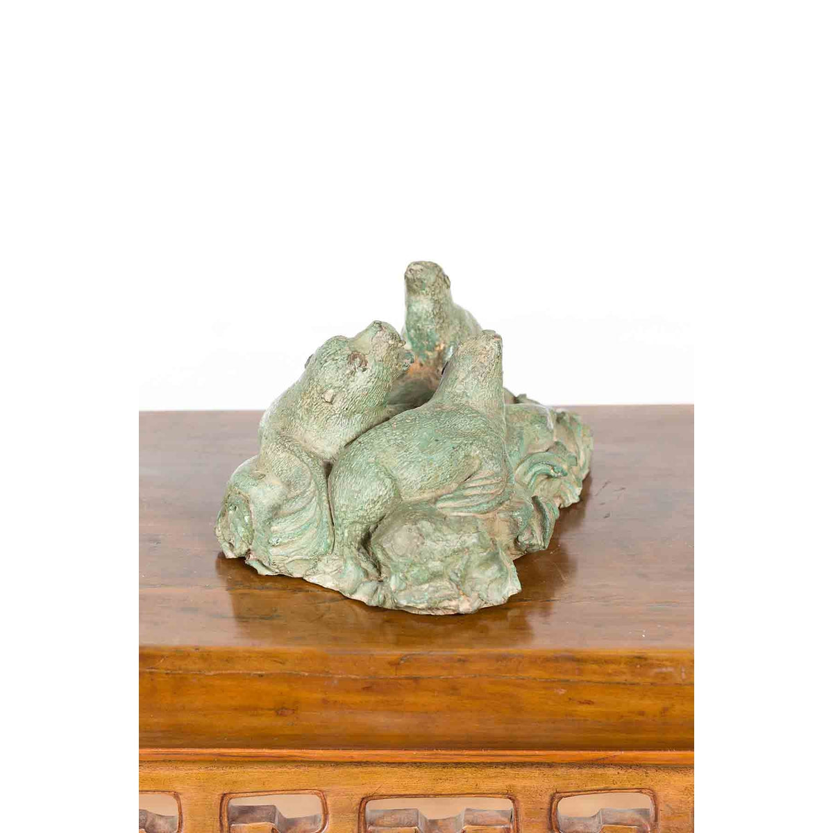 Contemporary Lost Wax Cast Bronze Sea Lion Sculpted Group with Verde Patina-8. Asian & Chinese Furniture, Art, Antiques, Vintage Home Décor for sale at FEA Home