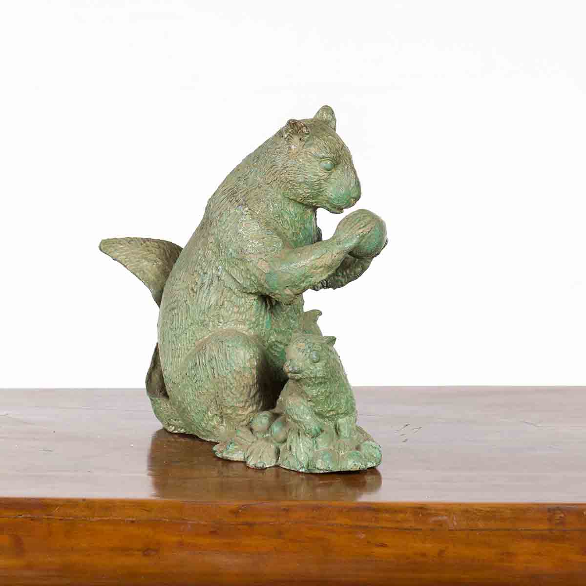 Vintage Lost Wax Cast Bronze Squirrel Family Sculpture with Verde Patina-2. Asian & Chinese Furniture, Art, Antiques, Vintage Home Décor for sale at FEA Home