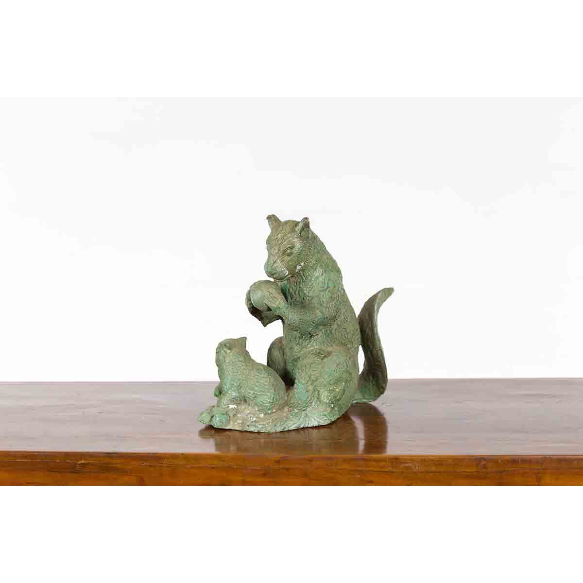 Vintage Lost Wax Cast Bronze Squirrel Family Sculpture with Verde Patina-8. Asian & Chinese Furniture, Art, Antiques, Vintage Home Décor for sale at FEA Home