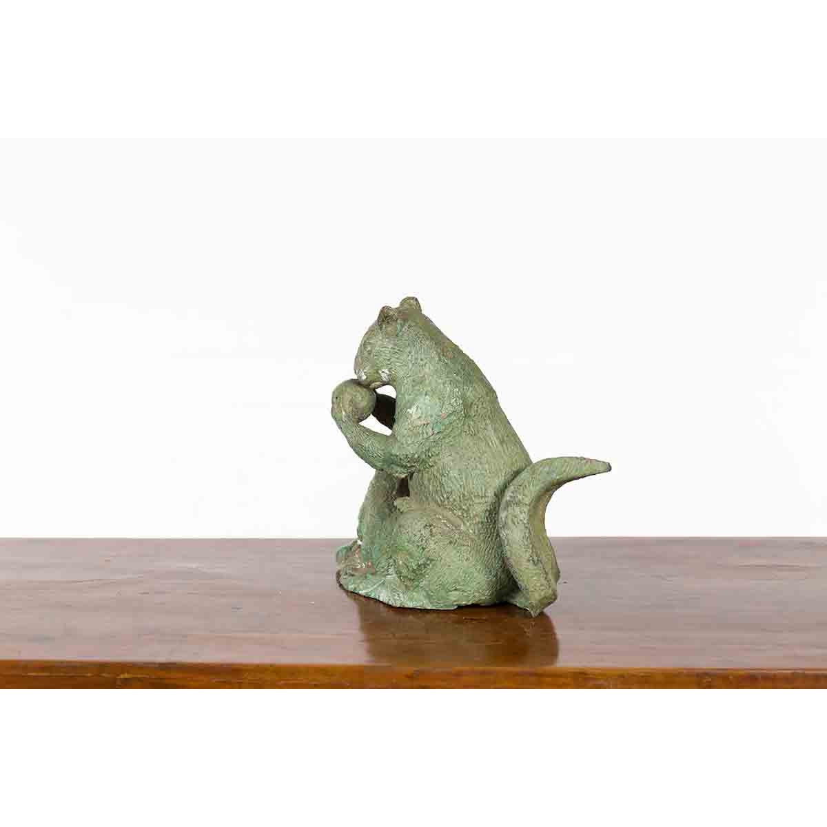 Vintage Lost Wax Cast Bronze Squirrel Family Sculpture with Verde Patina-10. Asian & Chinese Furniture, Art, Antiques, Vintage Home Décor for sale at FEA Home