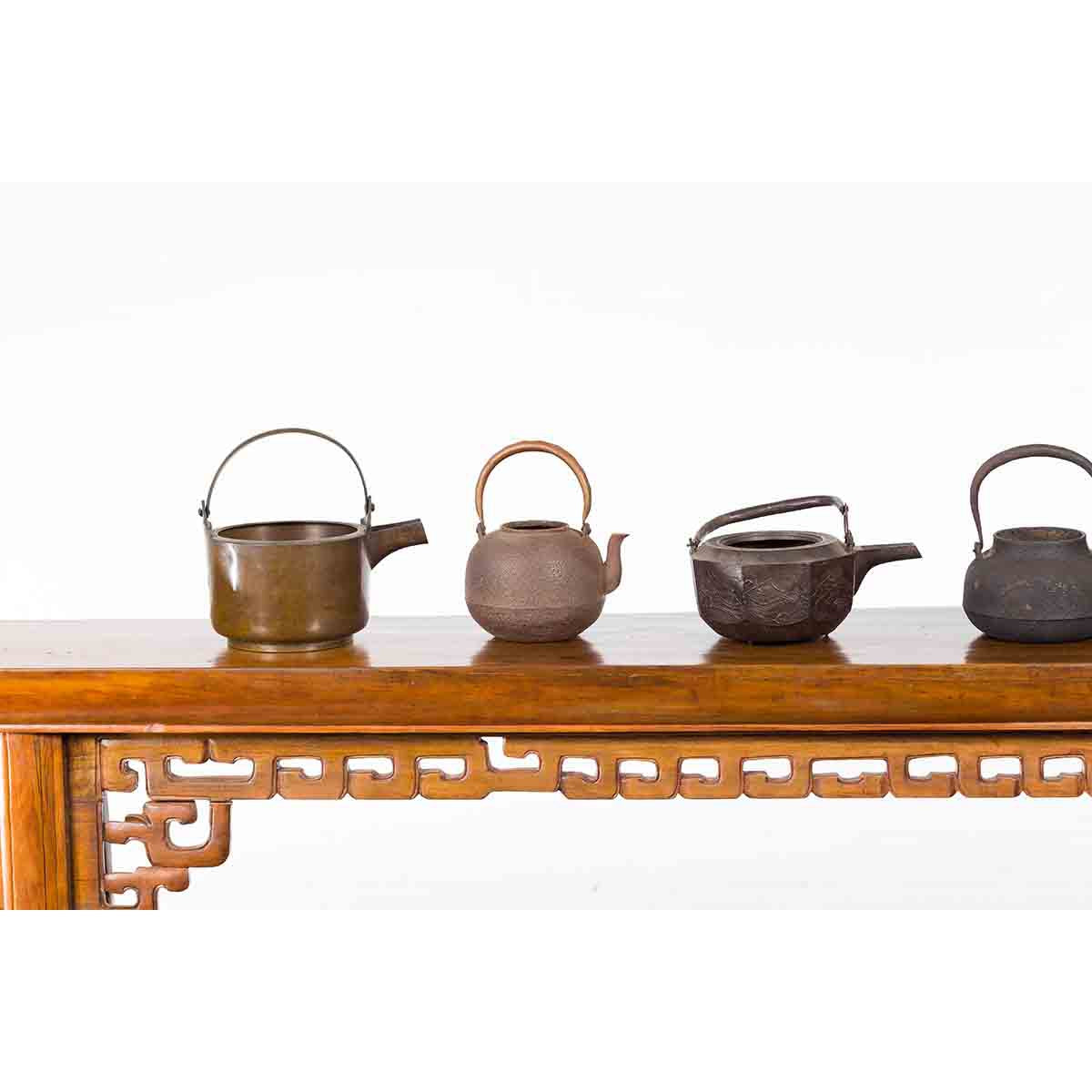Japanese Meiji Period Late 19th Century Bronze Teapots with Weathered Patina-3. Asian & Chinese Furniture, Art, Antiques, Vintage Home Décor for sale at FEA Home