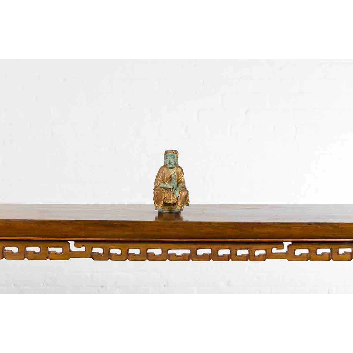 Petite Thai Verde and Gilded Statuette of a Seated Monk Holding a Conch Shell-6. Asian & Chinese Furniture, Art, Antiques, Vintage Home Décor for sale at FEA Home
