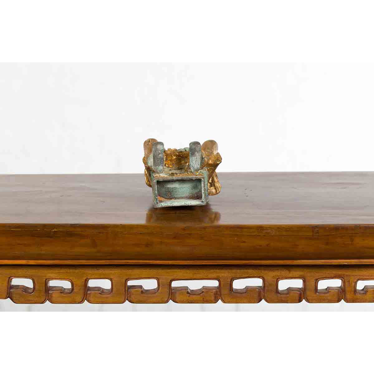 Petite Thai Verde and Gilded Statuette of a Seated Monk Holding a Conch Shell-12. Asian & Chinese Furniture, Art, Antiques, Vintage Home Décor for sale at FEA Home