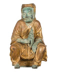 Petite Thai Verde and Gilded Statuette of a Seated Monk Holding a Conch Shell-1. Asian & Chinese Furniture, Art, Antiques, Vintage Home Décor for sale at FEA Home