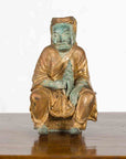 Petite Thai Verde and Gilded Statuette of a Seated Monk Holding a Conch Shell-2. Asian & Chinese Furniture, Art, Antiques, Vintage Home Décor for sale at FEA Home