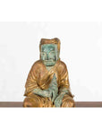 Petite Thai Verde and Gilded Statuette of a Seated Monk Holding a Conch Shell-4. Asian & Chinese Furniture, Art, Antiques, Vintage Home Décor for sale at FEA Home