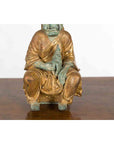 Petite Thai Verde and Gilded Statuette of a Seated Monk Holding a Conch Shell-5. Asian & Chinese Furniture, Art, Antiques, Vintage Home Décor for sale at FEA Home