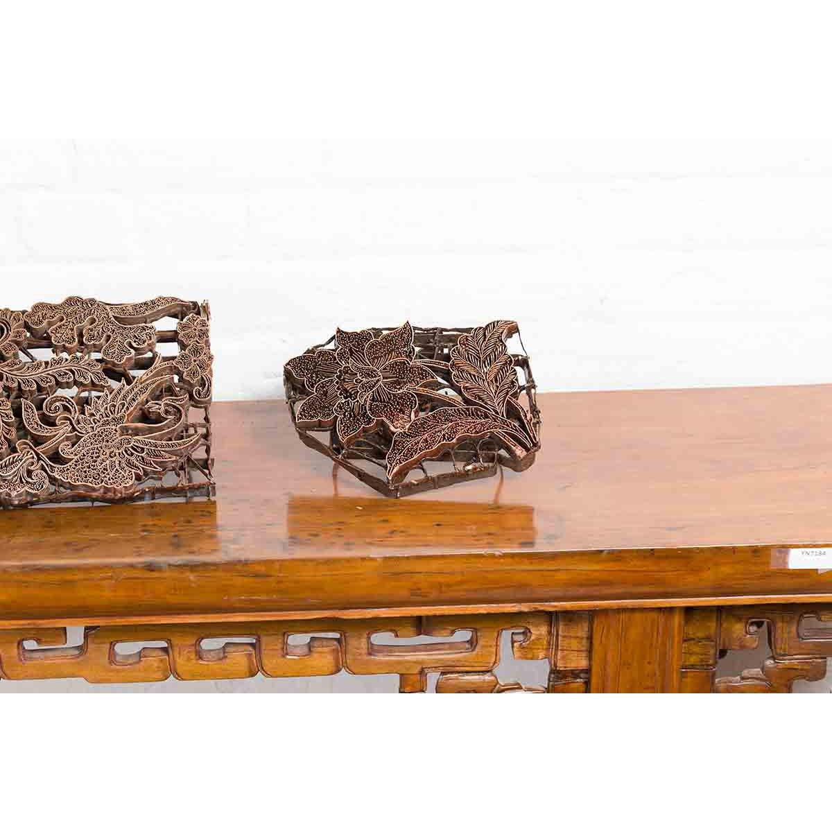 Five Vintage Indonesian Copper Batik Textile Floral Printing Blocks with Handles-11. Asian & Chinese Furniture, Art, Antiques, Vintage Home Décor for sale at FEA Home