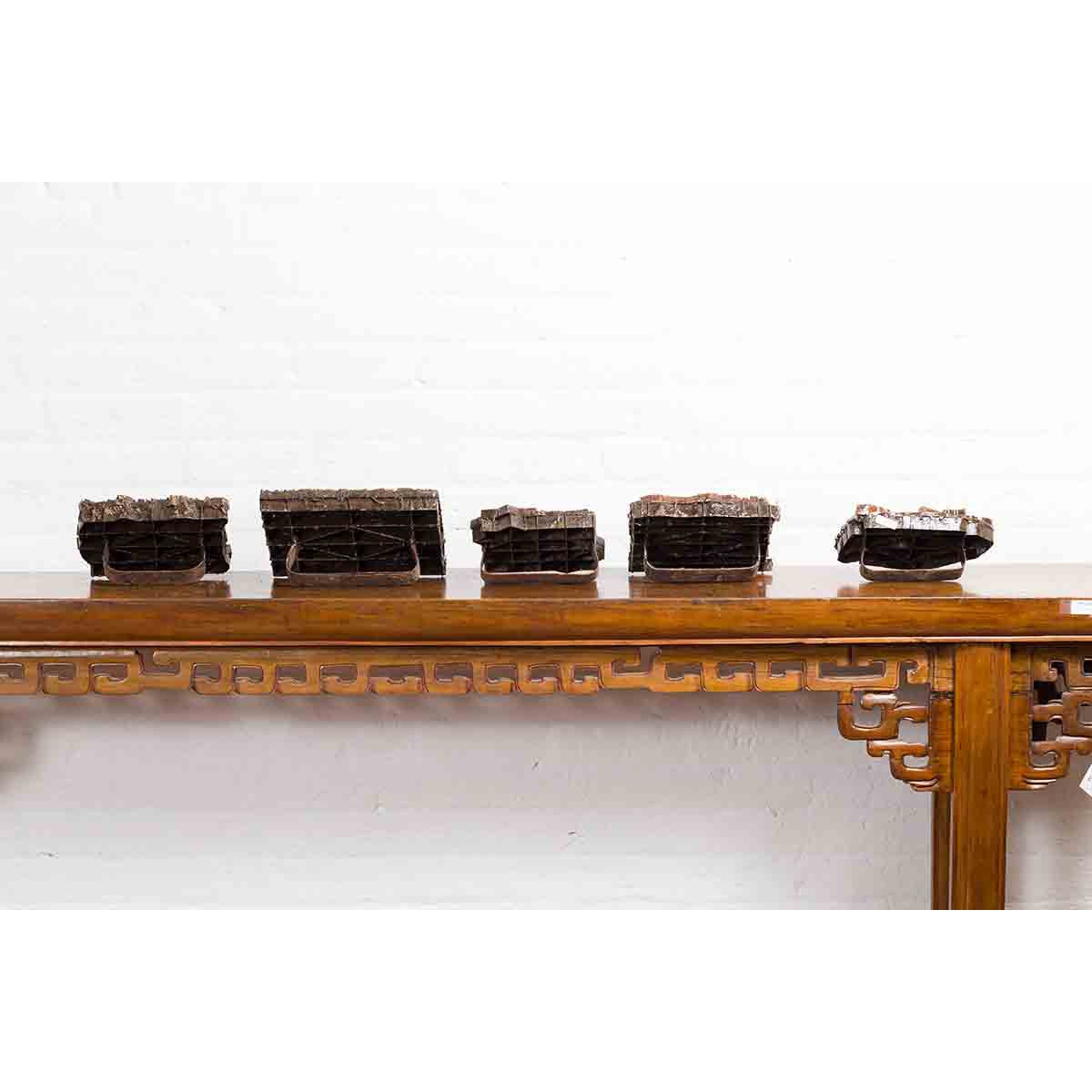 Five Vintage Indonesian Copper Batik Textile Floral Printing Blocks with Handles-15. Asian & Chinese Furniture, Art, Antiques, Vintage Home Décor for sale at FEA Home