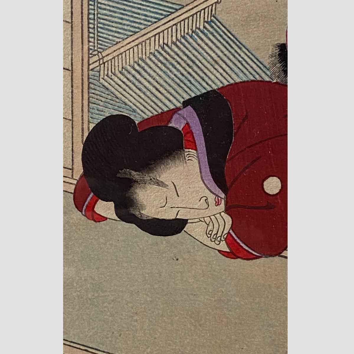 Antique Framed Japanese Shunga Woodblock Print of a Man and a Woman Making Love-4. Asian & Chinese Furniture, Art, Antiques, Vintage Home Décor for sale at FEA Home