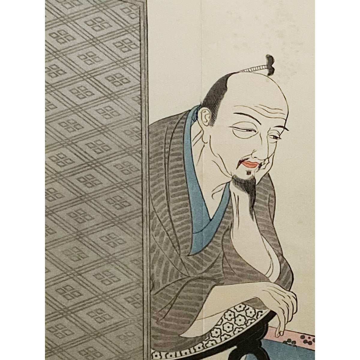 Antique Japanese Framed Woodblock Print Depicting a Man and Woman Discussing-8. Asian & Chinese Furniture, Art, Antiques, Vintage Home Décor for sale at FEA Home