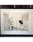 Antique Japanese Framed Woodblock Print Depicting a Man and Woman Discussing-4. Asian & Chinese Furniture, Art, Antiques, Vintage Home Décor for sale at FEA Home