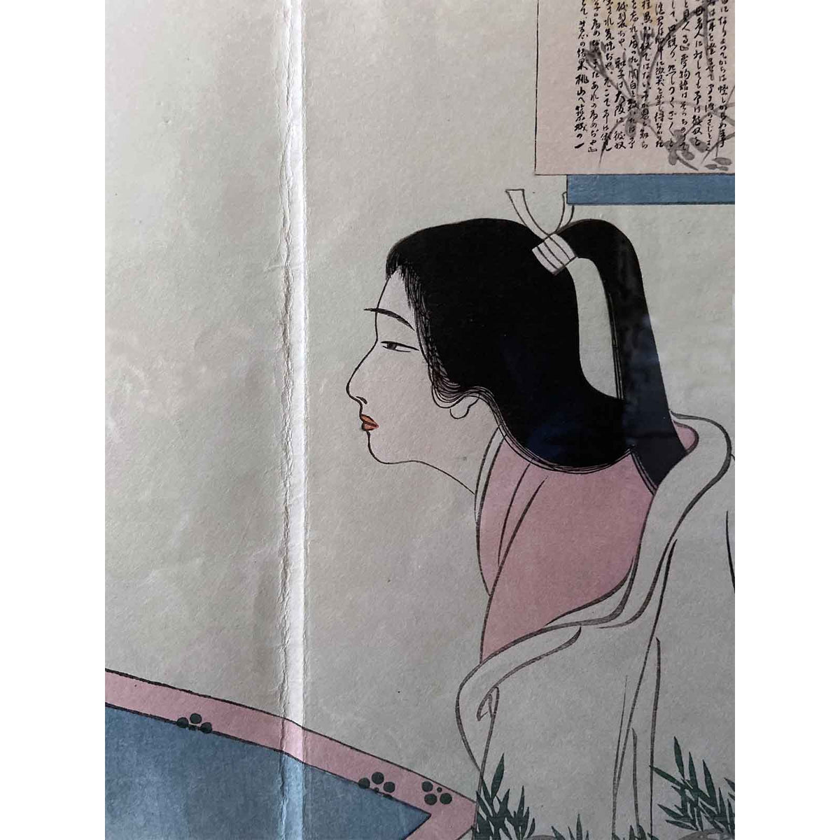 Antique Japanese Framed Woodblock Print Depicting a Man and Woman Discussing-5. Asian & Chinese Furniture, Art, Antiques, Vintage Home Décor for sale at FEA Home