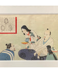 19th Century Japanese Woodblock Print Depicting Monks Having Tea, in Black Frame-4. Asian & Chinese Furniture, Art, Antiques, Vintage Home Décor for sale at FEA Home